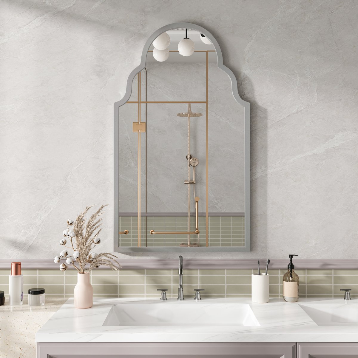 Rechthoekige Spiegel 61x101cm - Wandmontage - Badkamerspiegel - Voor Woonkamer en Slaapkamer - Zilverkleurig - Metalen Frame