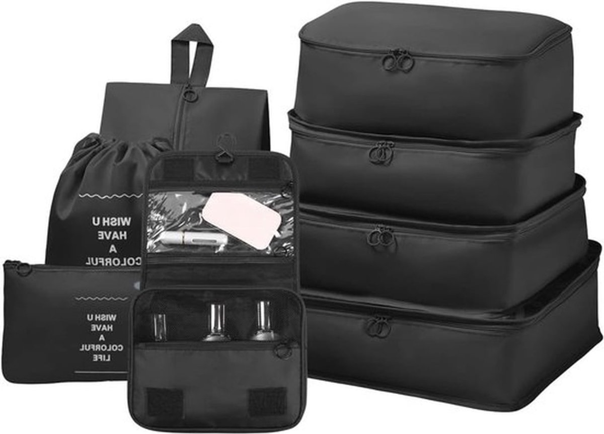 Set van 8 Waterdichte Koffer Organizers voor Kleding, Schoenen en Toiletartikelen - Ideaal voor Reizen en Opberging