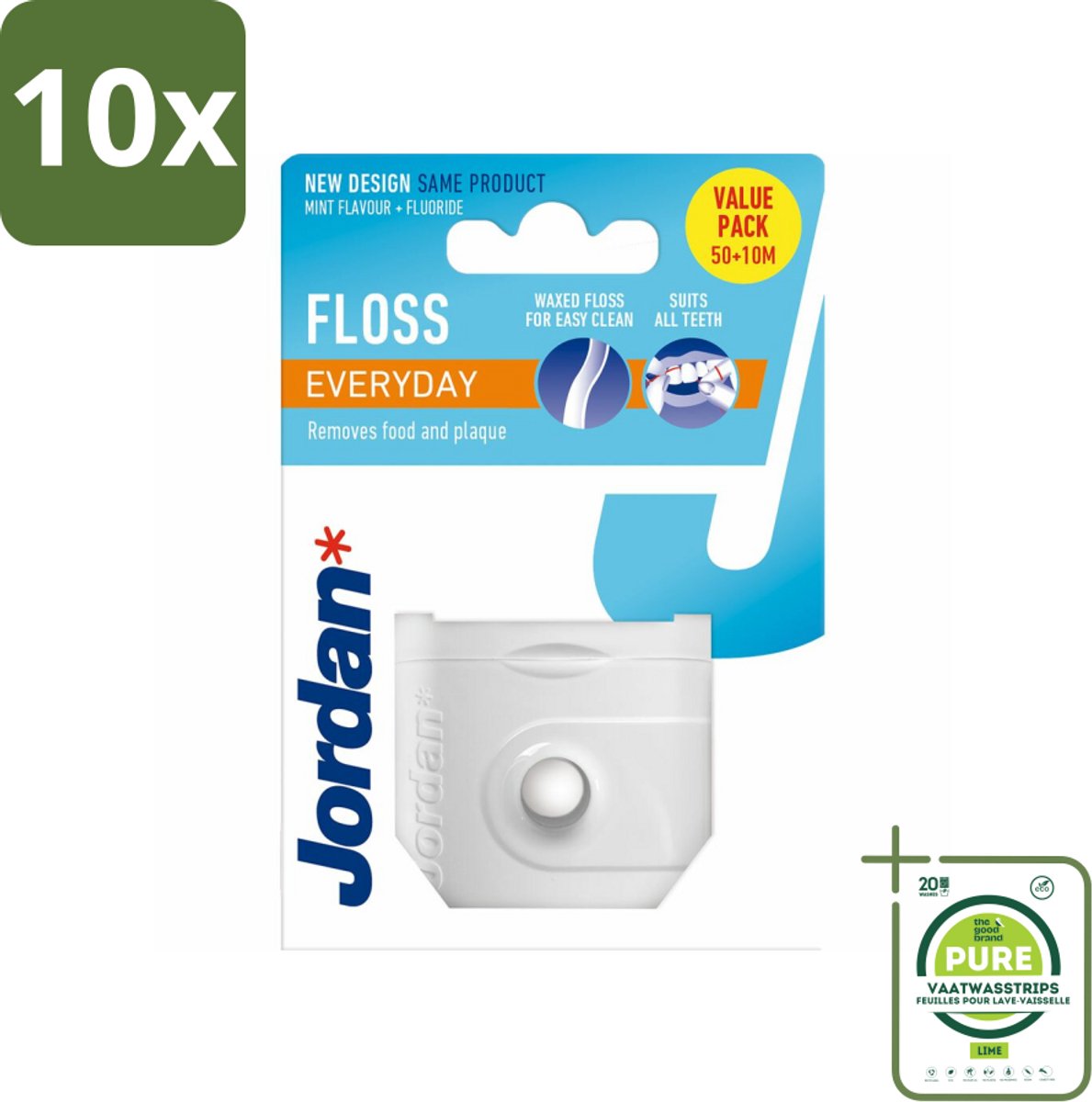 10 x Jordan Floss Everyday 50 meter - Grootverpakking - Floss - Tandfloss - Mondhygiëne - Tandplak - Flossing