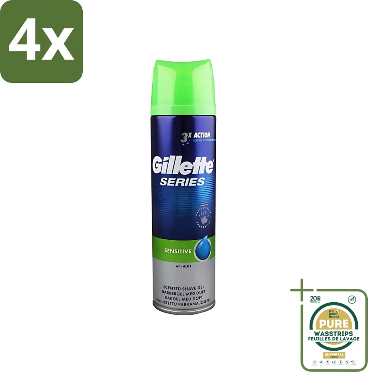 Gillette Series - Scheergel - Sensitive - Aloe Vera - Voor de gevoelige huid - 200 ml - Voordeelverpakking - 4 stuks - Scheren - Roodheid