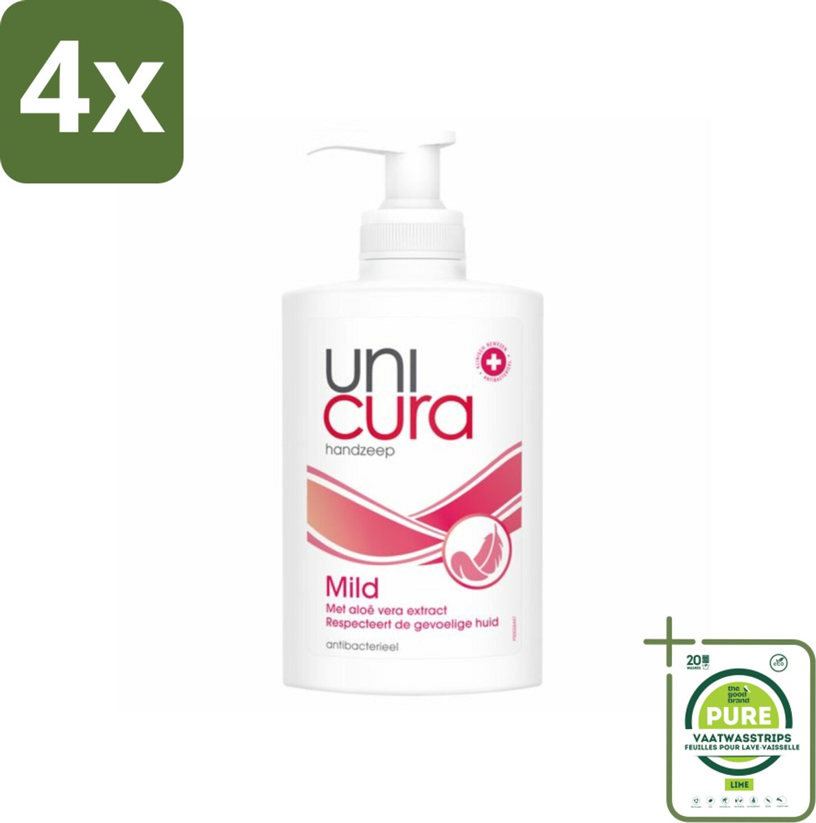 Unicura Vloeibare Handzeep Mild 250 ml - Voordeelverpakking - 4 stuks - Handzeep - Antibacterieel