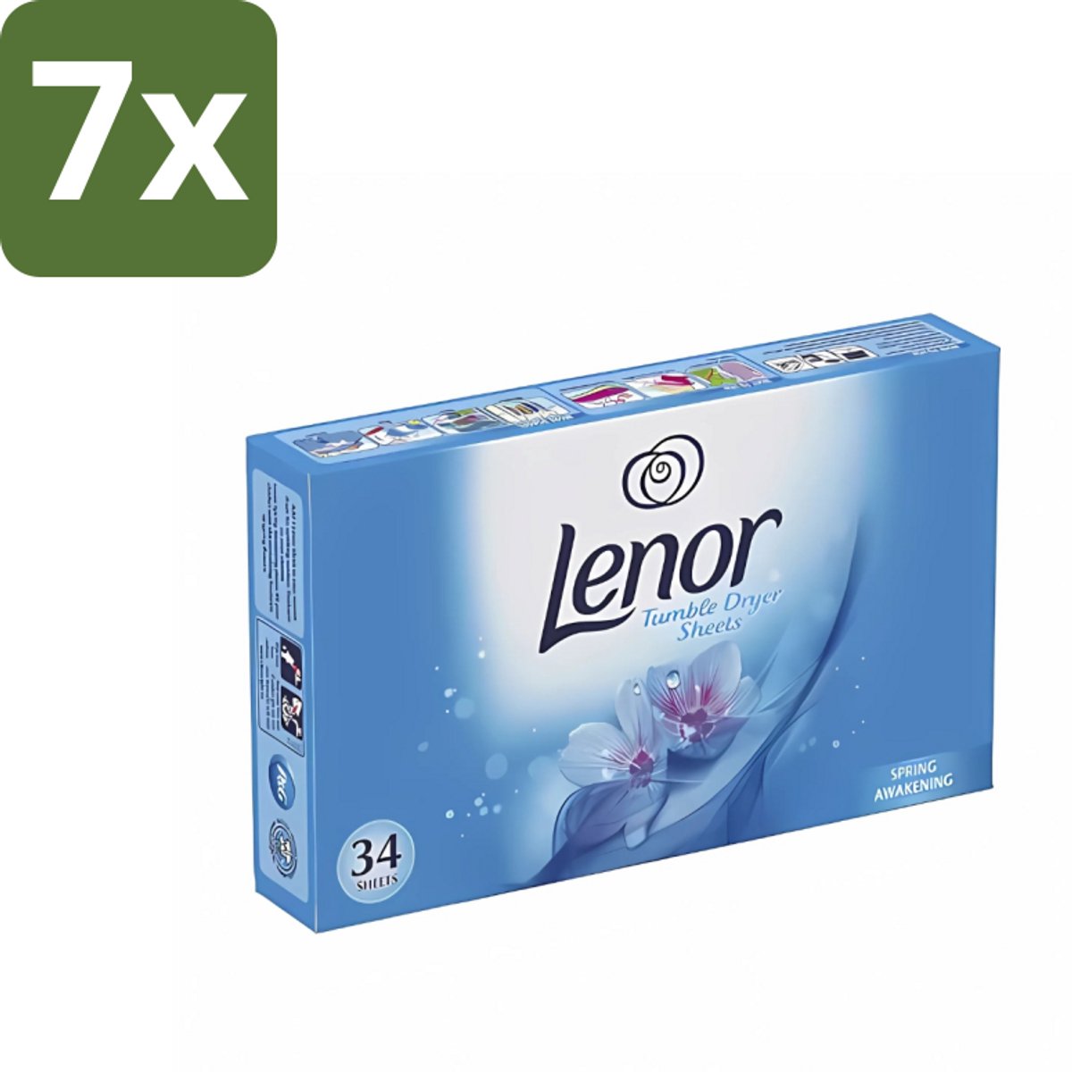 7 x Lenor - Droogtrommeldoekjes - Spring Awakening - 34 Doekjes - Droogtrommeldoekjes - Droogtrommel - Droogtrommeldoek - Frisheid - Voorjaar