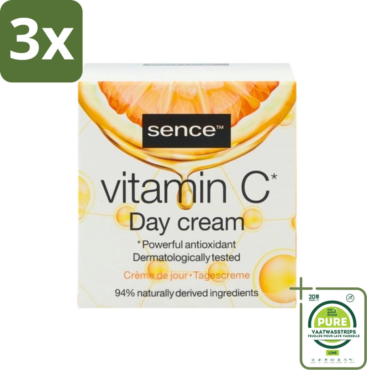 3 x Sence - Vitamine C - Dagcrème - Stralende Huid - 50 ml - Grootverpakking - Vitamine C Crème - Stralende Huid - Huidveroudering - Collageen - Antioxidant