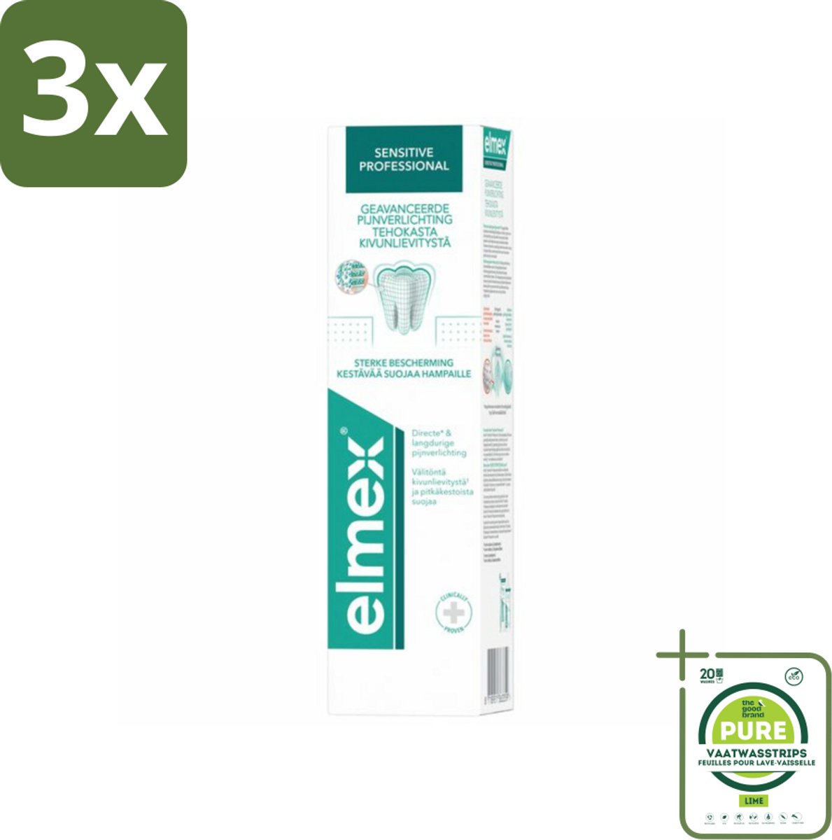 3 x Elmex Tandpasta Sensitive Professional 75 ml - Grootverpakking - Gevoelige Tanden - Tandgevoeligheid - Tandpasta - Pro-Argin - Tandhalscariës