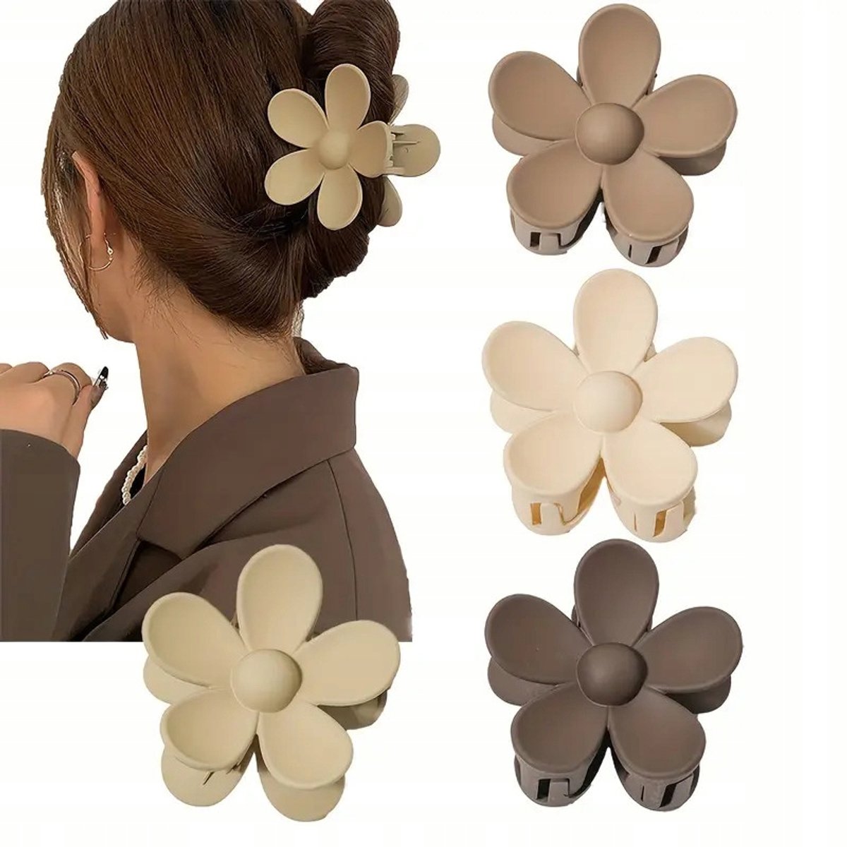 Grote Matte Bloem Haarclipset - 4 stuks