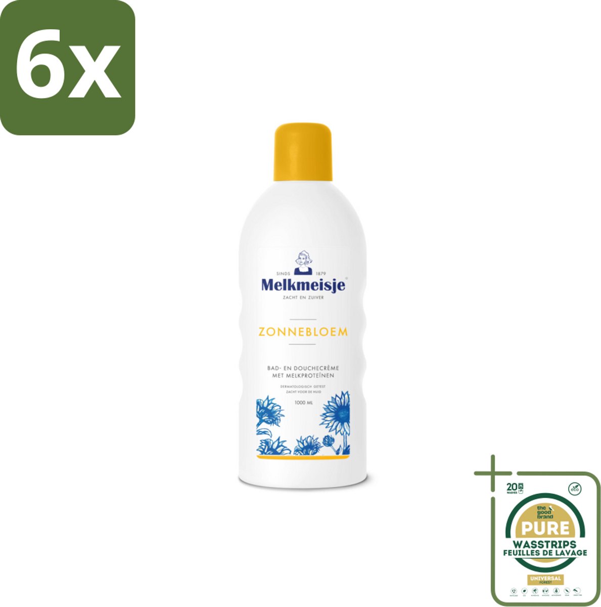 Melkmeisje Bad en Douche Crème Zonnebloem en Melk 1000 ml - Voordeelverpakking - 6 stuks - Zonnebloem - Melkproteïnen