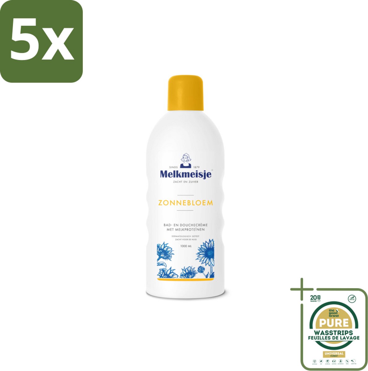5 x Melkmeisje Bad en Douche Crème Zonnebloem en Melk 1000 ml - Grootverpakking - Douchecrème - Melkmeisje - Bad En Douche - Melkcrème - Zonnebloem Crème