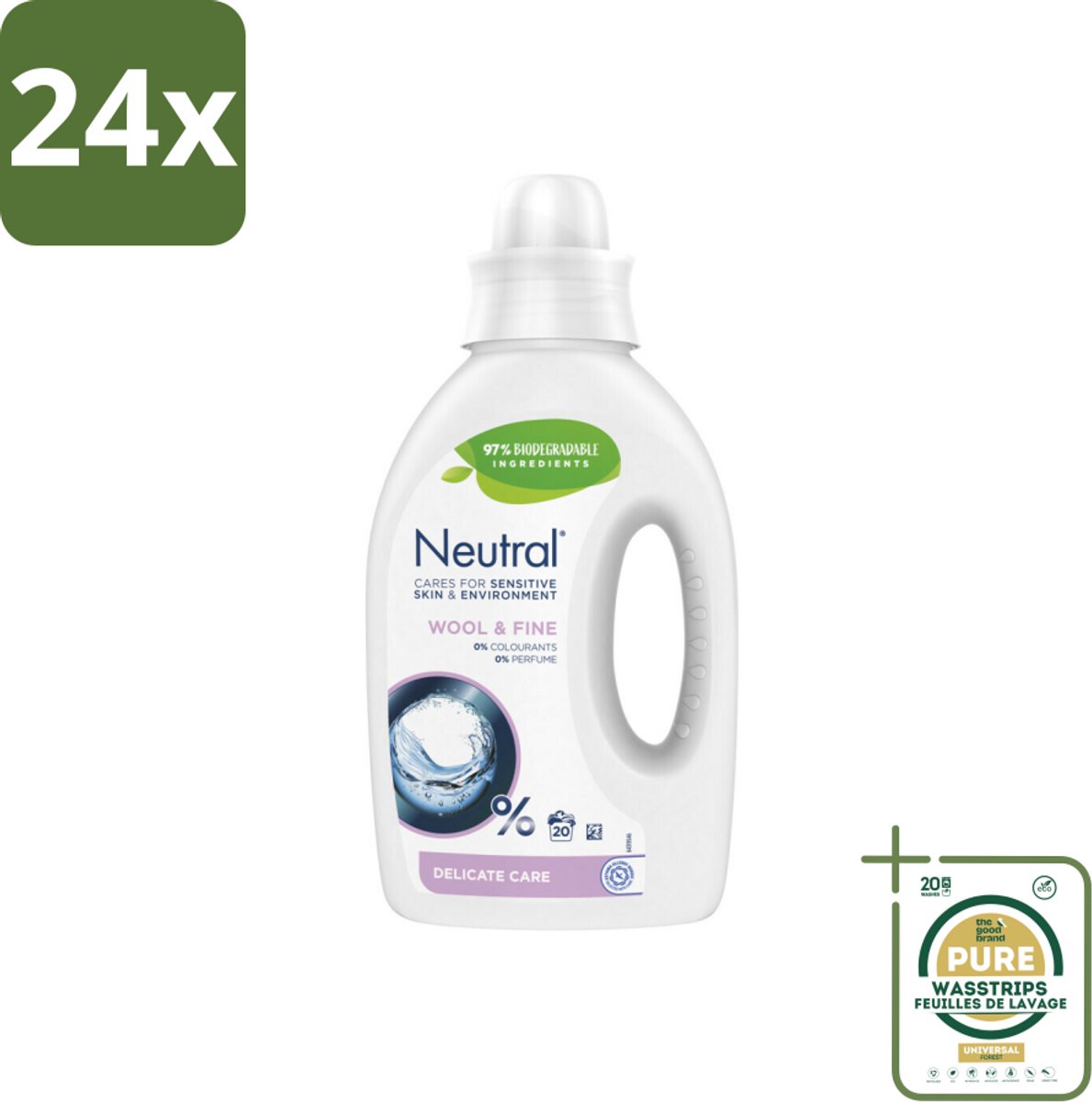 Neutral Vloeibaar Wasmiddel Wol & Fijn 20 Wasbeurten 1 liter - Voordeelverpakking - 24 stuks - Hypoallergene - Dermatologisch goedgekeurd