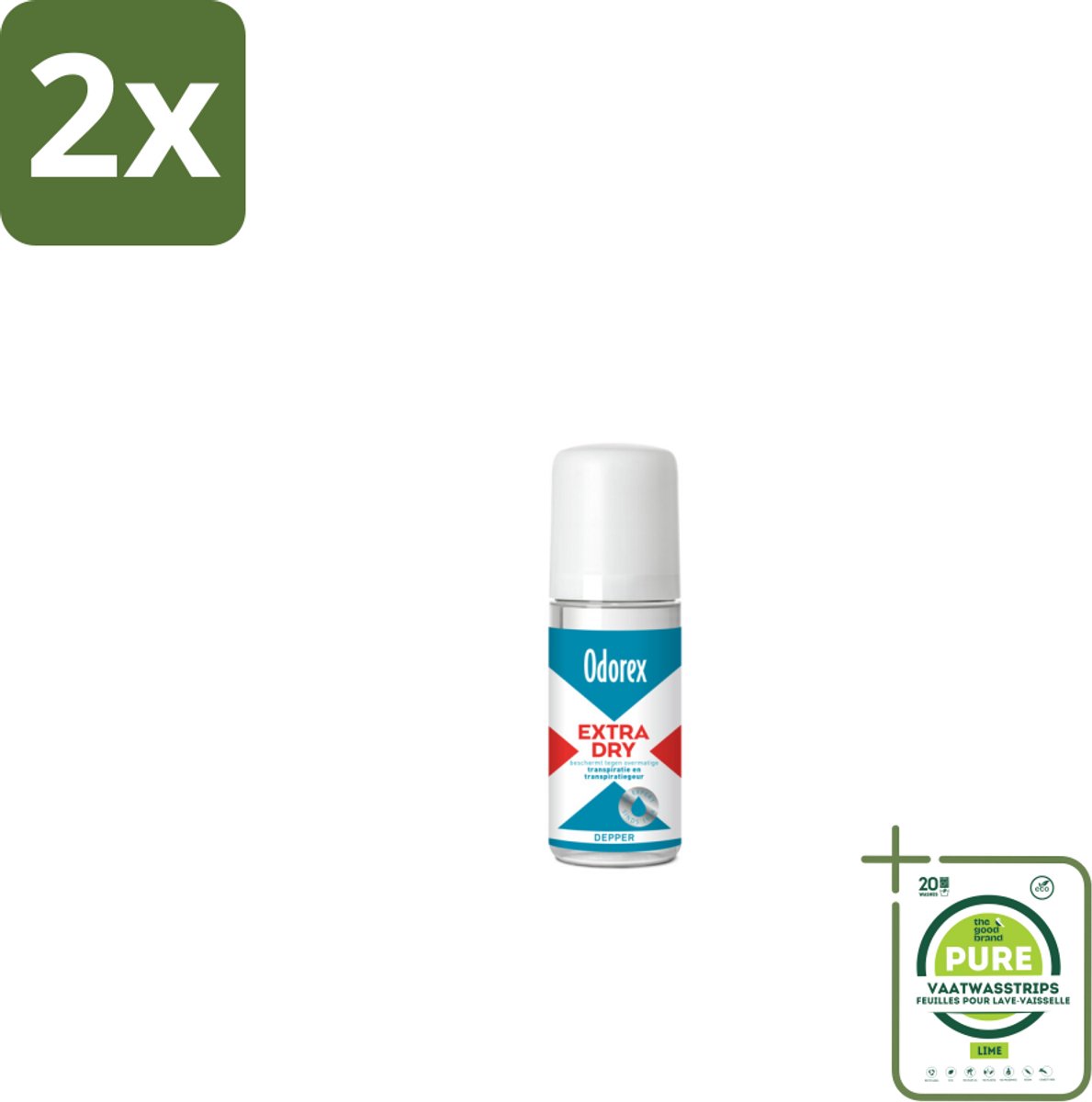 Odorex Depper - Deodorant Roller - Extra Dry - Krachtige Bescherming - 50 ml - Voordeelverpakking - 2 stuks - Overmatig zweten - Droge oksels