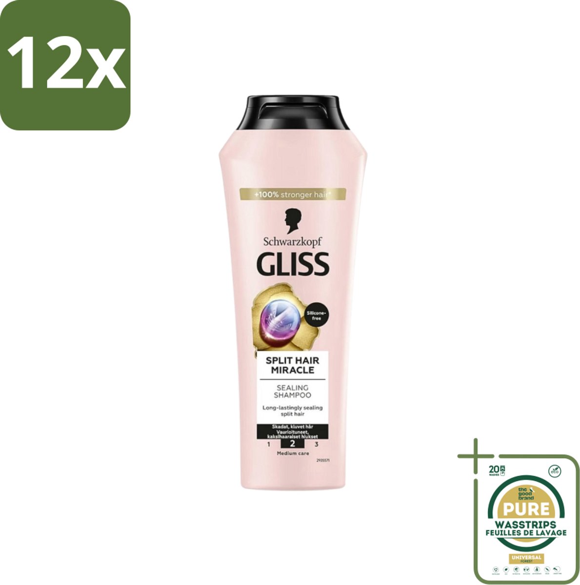 Gliss-Kur - Shampoo - Split Hair Miracle - Herstelt Gespleten Haarpunten - 400 ml - Voordeelverpakking - 12 stuks - Haar versterken - Hydrolyzed keratine