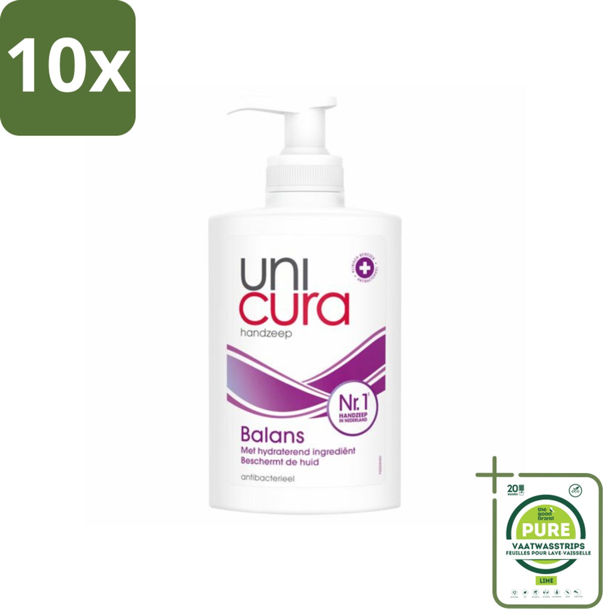 10 x Unicura - Vloeibare Handzeep - Anti Bacterieel - Balans - 250 ml - Grootverpakking - Antibacteriële Handzeep - Handzeep Met Antibacteriële Werking - Handzeep Voor Gevoelige Huid - Handzeep Met Hydratatie - Handzeep 95% Natuurlijk