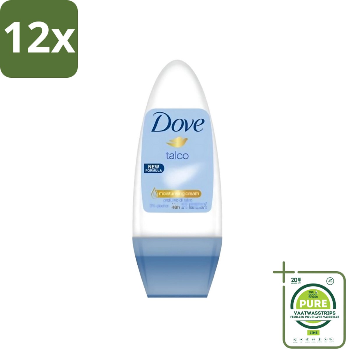 Dove - Deodorant - Roll-on Talco - Subtiele en zachte geur - 50 ml - Voordeelverpakking - 12 stuks - Dove Talco Roll-on - Talco deodorant