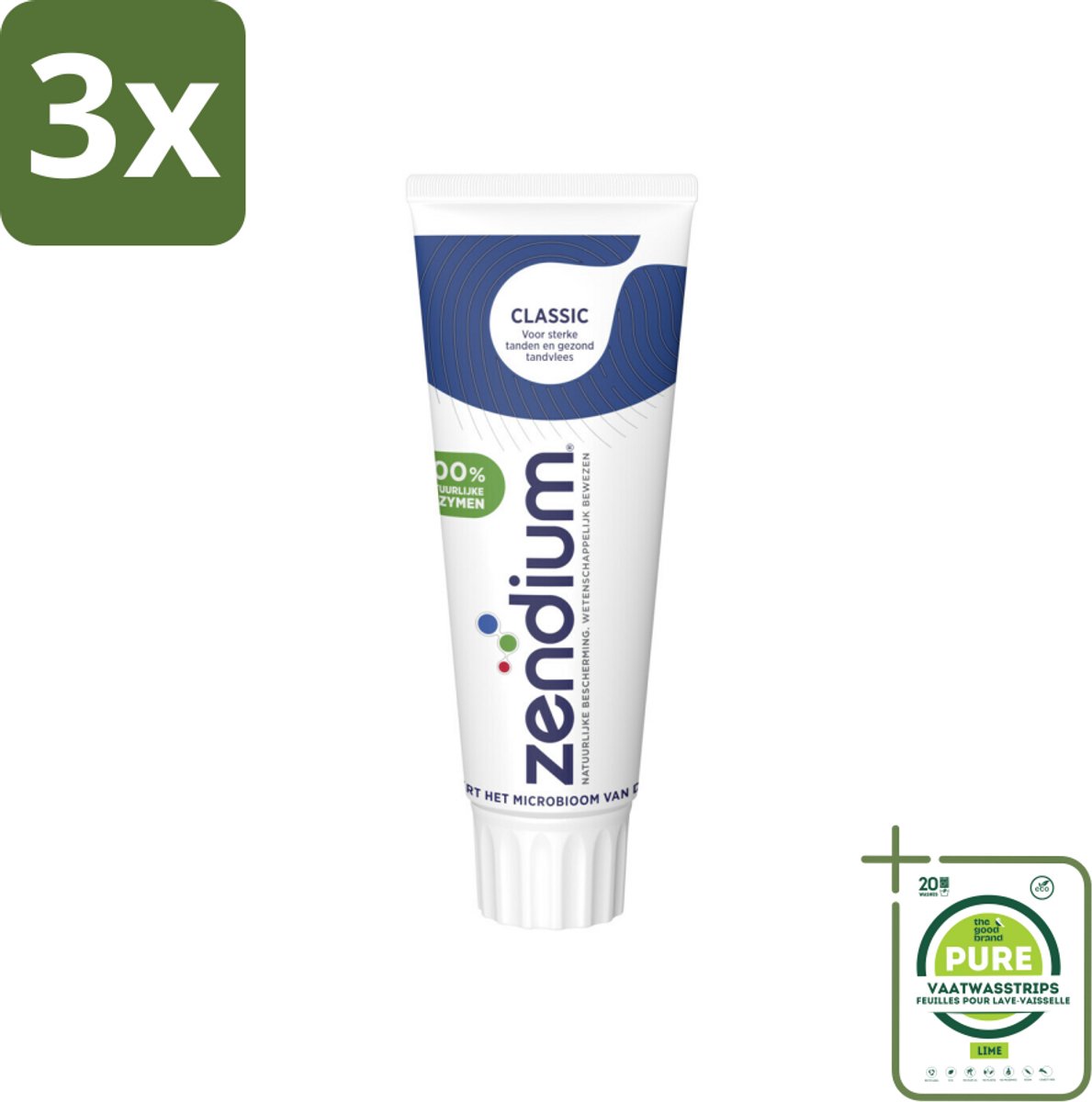 3 x Zendium Tandpasta Classic 75 ml - Grootverpakking - Tandpasta - Natuurlijke Enzymen - Gezond Microbioom - Fluoride - Gaatjes