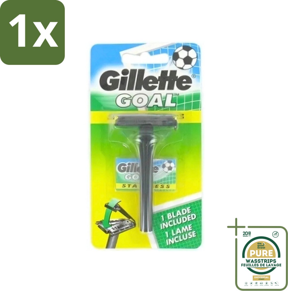 1 x Gillette - Goal - Scheerset - Stainless Steel - Duurzaam en scherp - 1 Scheermesje- Scheermes - Mesjes - Scheersysteem - Gillette Goal - Stainless Steel