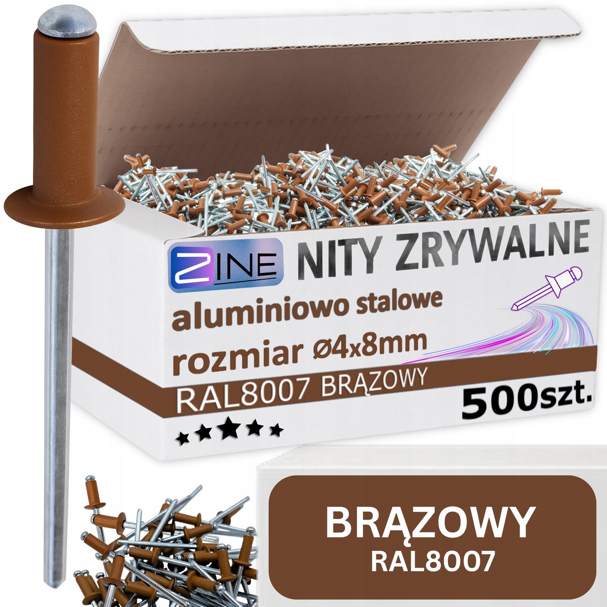 Merkloze Aluminium Blindklinknagels 4x8mm RAL8007 Bruin - 500 stuks