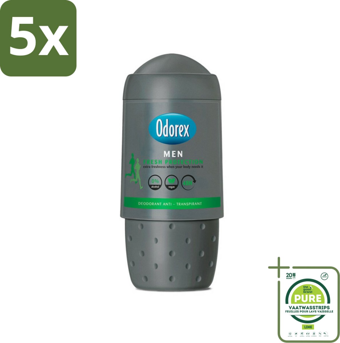 5 x Odorex Deodorant Roller For Men Fresh Protection 50 ml - Grootverpakking - Mannelijke Deodorant - Deodorant Roll-on - Zweetbescherming - Frisheid - Mannelijke Geur