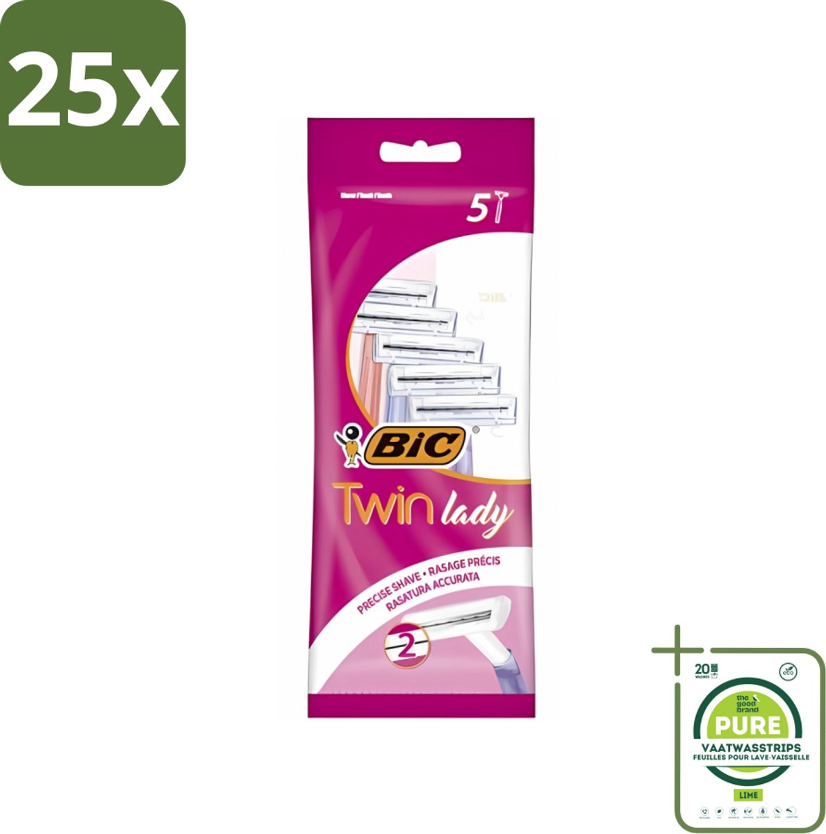 25 x Bic - Twin Lady - Scheermesjes - Dubbel Mesje - Wegwerpmesjes - 5 Scheermesjes - Grootverpakking - Scheermesje - Wegwerpscheermesje - Dubbel Mesje - Vrouwelijke Scheermesje - Pastelkleuren