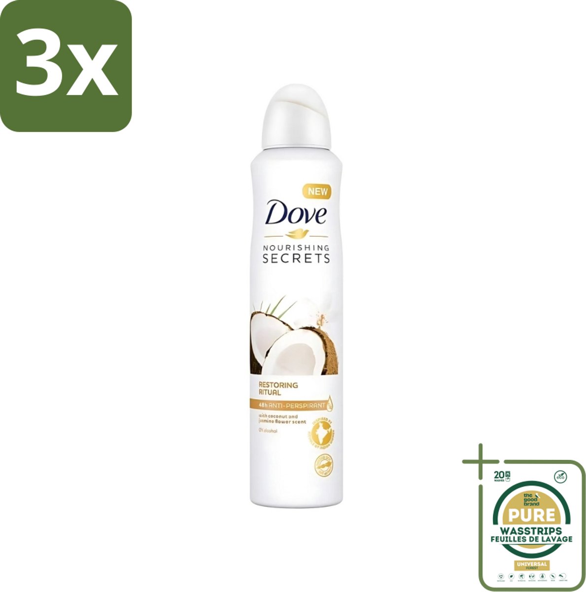 3 x Dove - Deodorant - Coconut & Jasmine Flower - Tropisch en verzorgend - 250 ml - Grootverpakking - Dove Deodorant - Kokos En Jasmijn - Anti-transpirant Spray - Verzorgende Deodorant - Geur Van Kokos En Jasmijn