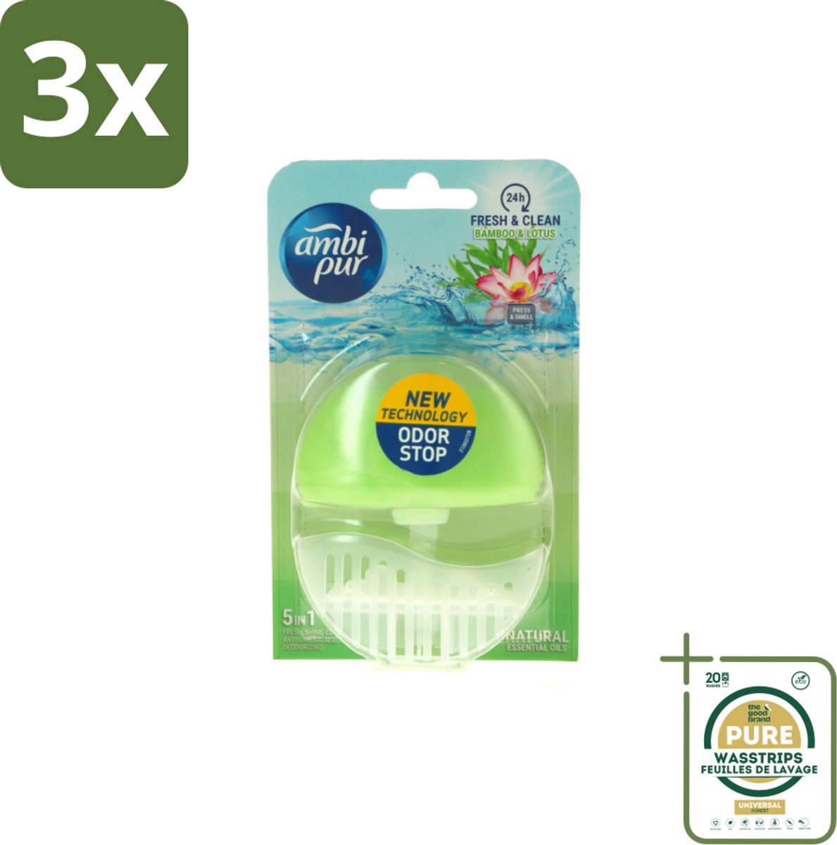 3 x Ambi Pur Toiletblok Starterkit 5in1 Bamboo & Lotus - Grootverpakking - Toiletblok - Toiletpot - Hygiëne - Reiniging - Frisheid