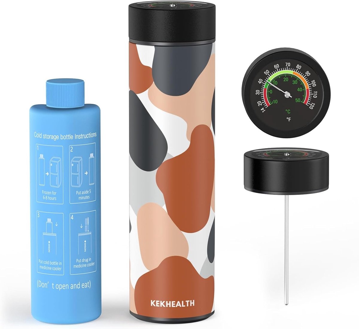 Insuline koeltas voor reizen, 60H diabetes medicijn koelbox met grote mechanische thermometer en biogel ijscompartiment, compacte opslagoplossing voor medicatie en diabetesbenodigdheden