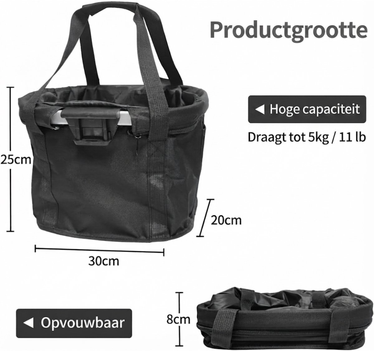 Ploutos® Fietsmand Hond - Tot 11 pond - Fietsmand Hond Voorop - Hondenmand Fiets - Zwart - 33cm x 22cm x 25cm