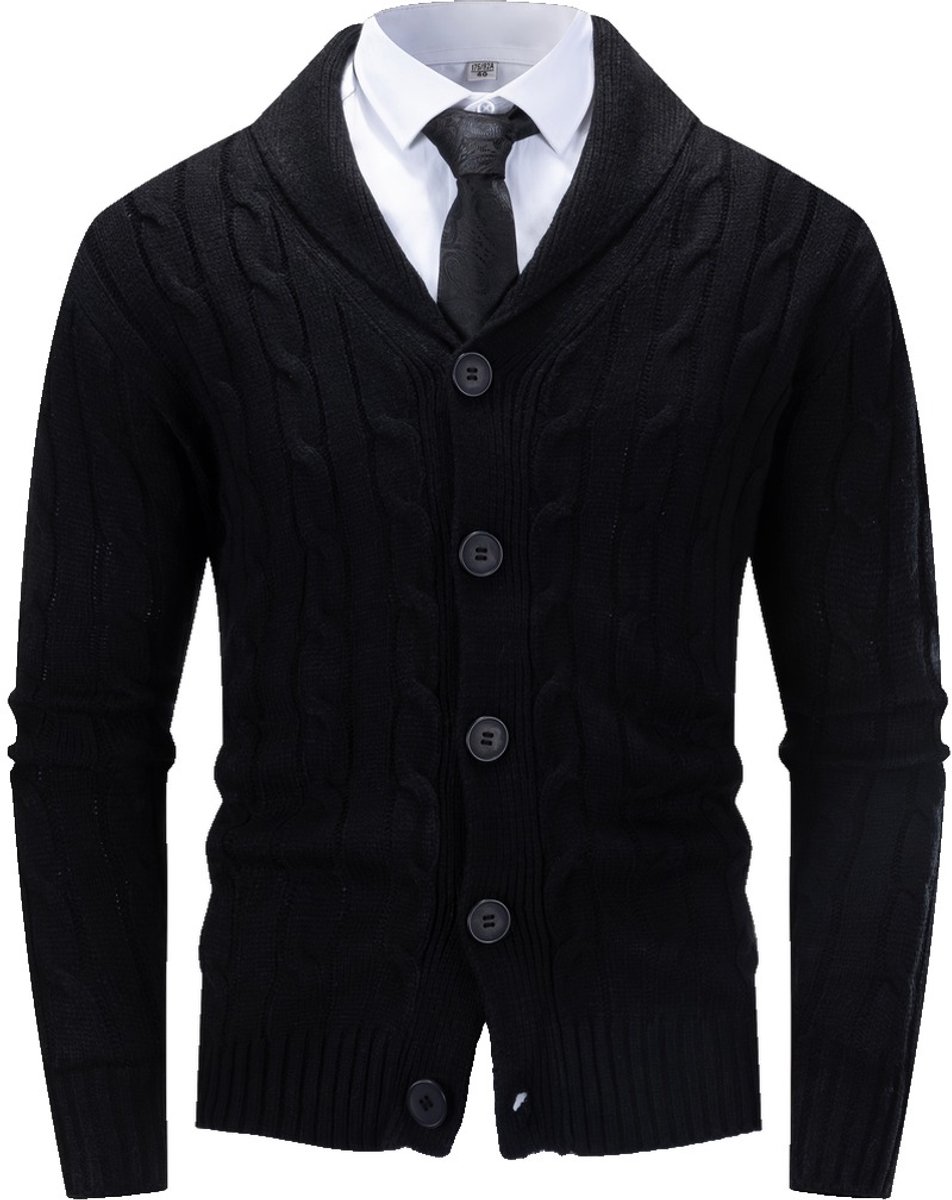 Currero Cardigan Heren Vest Mannen Met Knopen Volwassenen Warm Gebreid Vest Zwart