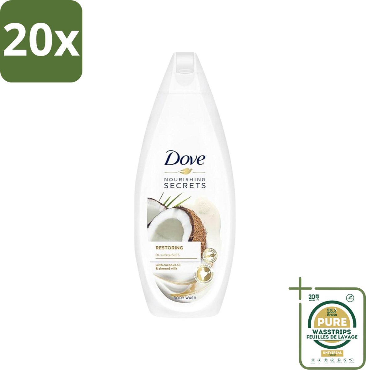 20 x Dove Nourishing Secrets - Douchegel - Kokosolie & Amandel melk - Sulfaatvrij - 250 ml - Grootverpakking - Douchegel - Kokosolie - Amandelmelk - Natuurlijke Verzorging - Sulfaatvrije Douchegel