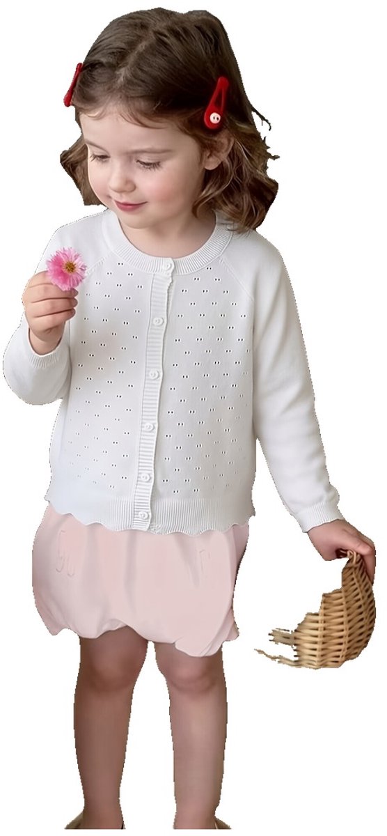 Currero Cardigan Meisjes Vest Meisje Met Knopen Kinderen Warm Gebreid Vest Long 5-6 Jaar Wit
