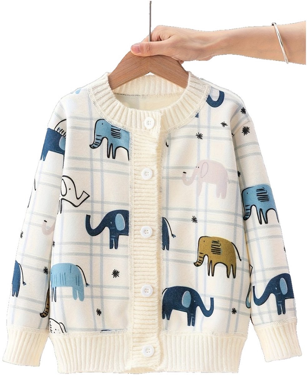 Currero Cardigan Jongens Vest Jongen Met Knopen Kinderen Warm Gebreid Vest Long 7-8 Jaar Olifant
