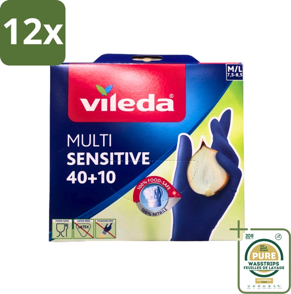 Vileda - Multi Sensitive - Nitrile Handschoenen - Maat M/L - 50 Paar - Voordeelverpakking - 12 stuks - Voedselveiligheid - Hygiëne handschoenen