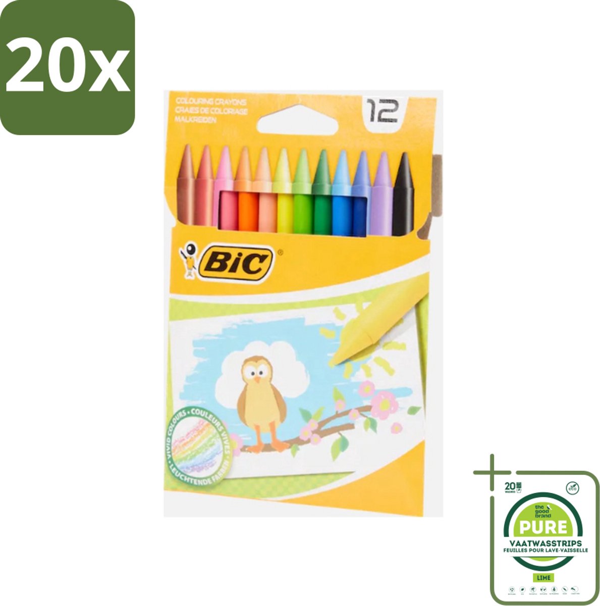 20 x BIC - Waskrijt - Diverse Kleuren - 12 Krijtjes - Grootverpakking - Kleurpotloden - Waskrijt - Tekenkrijt - Creatief Materiaal - Kinderkrijt