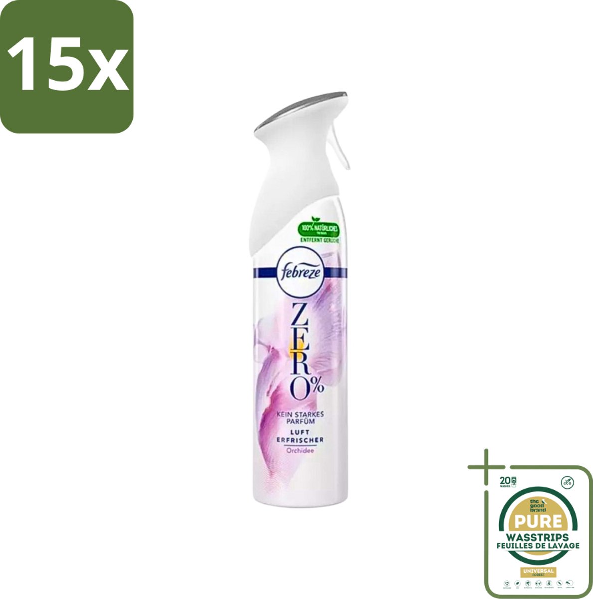 15 x Febreze Spray - Zero % - Orchidee - Luchtverfrisser - 300ml - Grootverpakking - Luchtverfrisser - Geuren Verwijderen - Orchidee Geur - Frisse Geur - Zero %