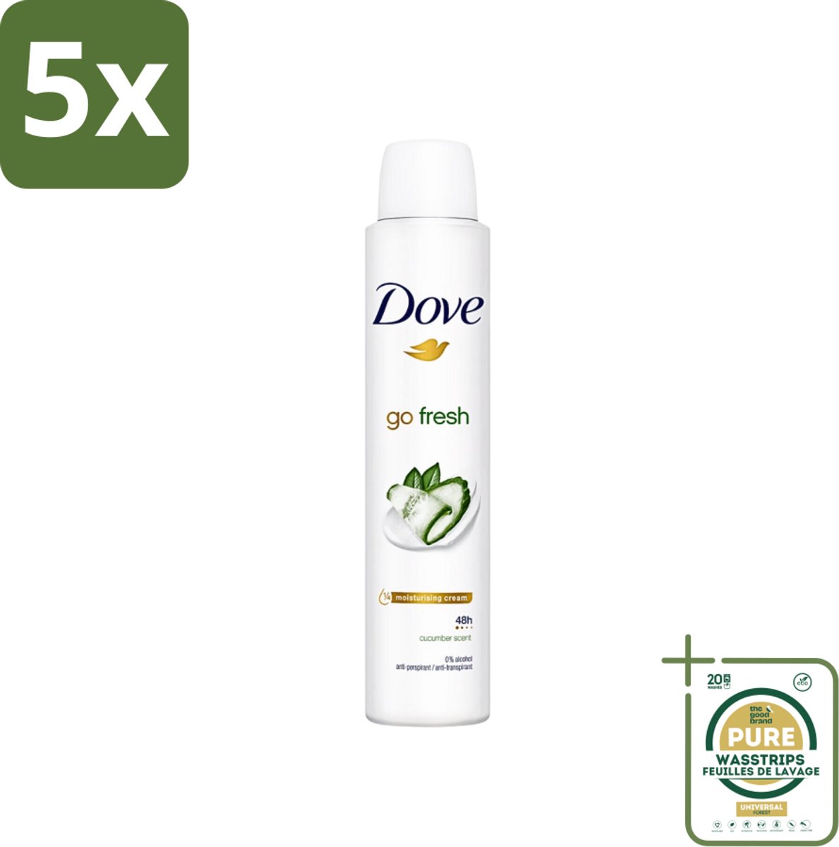 5 x Dove Go Fresh - Deospray - Groene Thee & Komkommer - 200 ml - Grootverpakking - Dove Go Fresh Deospray Groene Thee & Komkommer - Frisheid - Transpiratie Bescherming - Geur - Oksel Crème