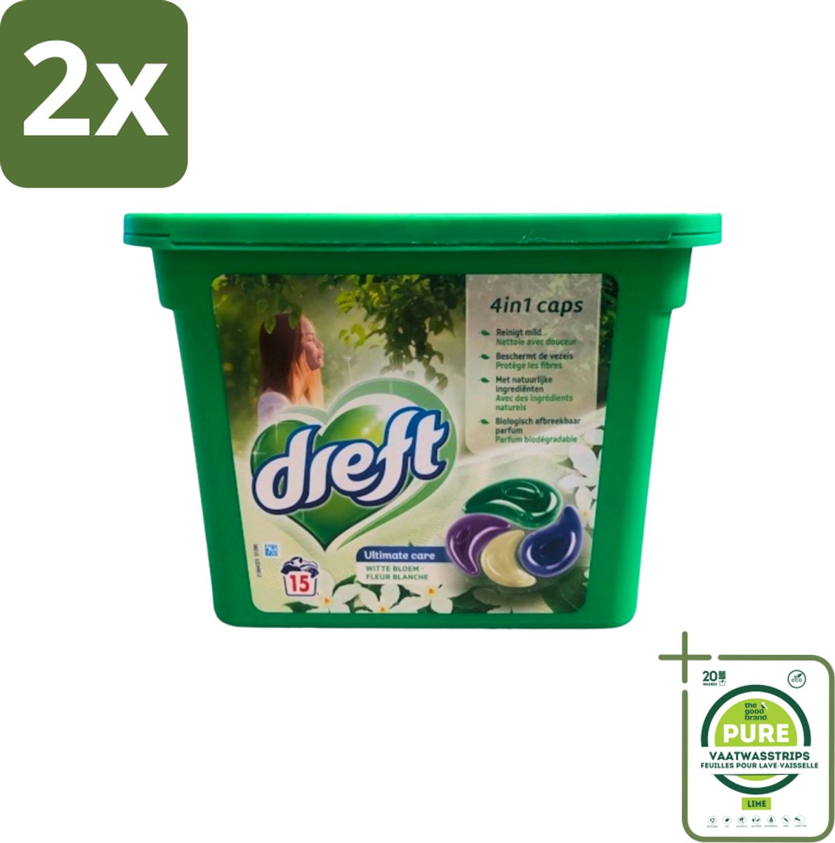 Dreft - Wasmiddelcapsules 4in1 - Witte en Gekleurde Was - Witte Bloem - 15 Wasbeurten - Voordeelverpakking - 2 stuks - Wasmiddelcapsules - Wasmiddel