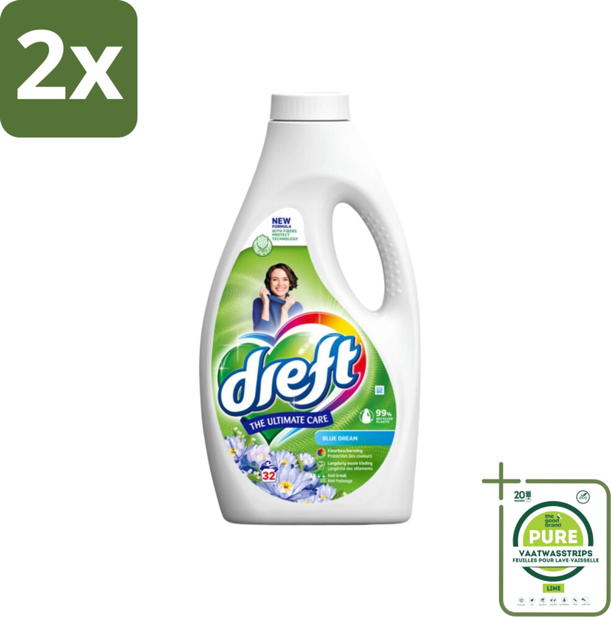 Dreft Vloeibaar Wasmiddel Blue Dream 32 Wasbeurten 1,4 liter - Voordeelverpakking - 2 stuks - Wasmiddel - Gekleurde was