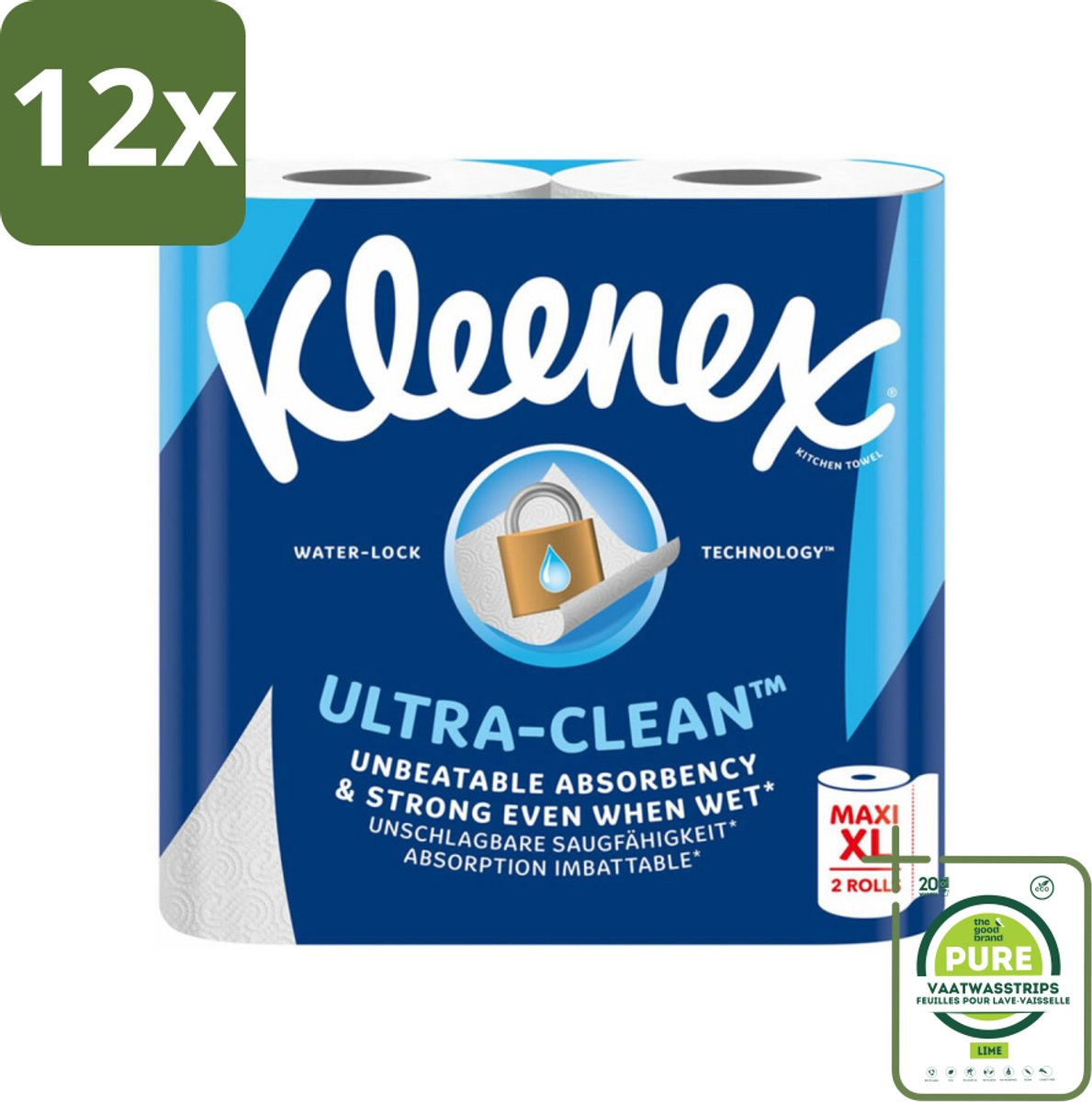 Kleenex Keukenpapier Ultra Clean Maxi XL 2 stuks per verpakking - Voordeelverpakking - 12 stuks - Keukenpapier - Papierhanddoek