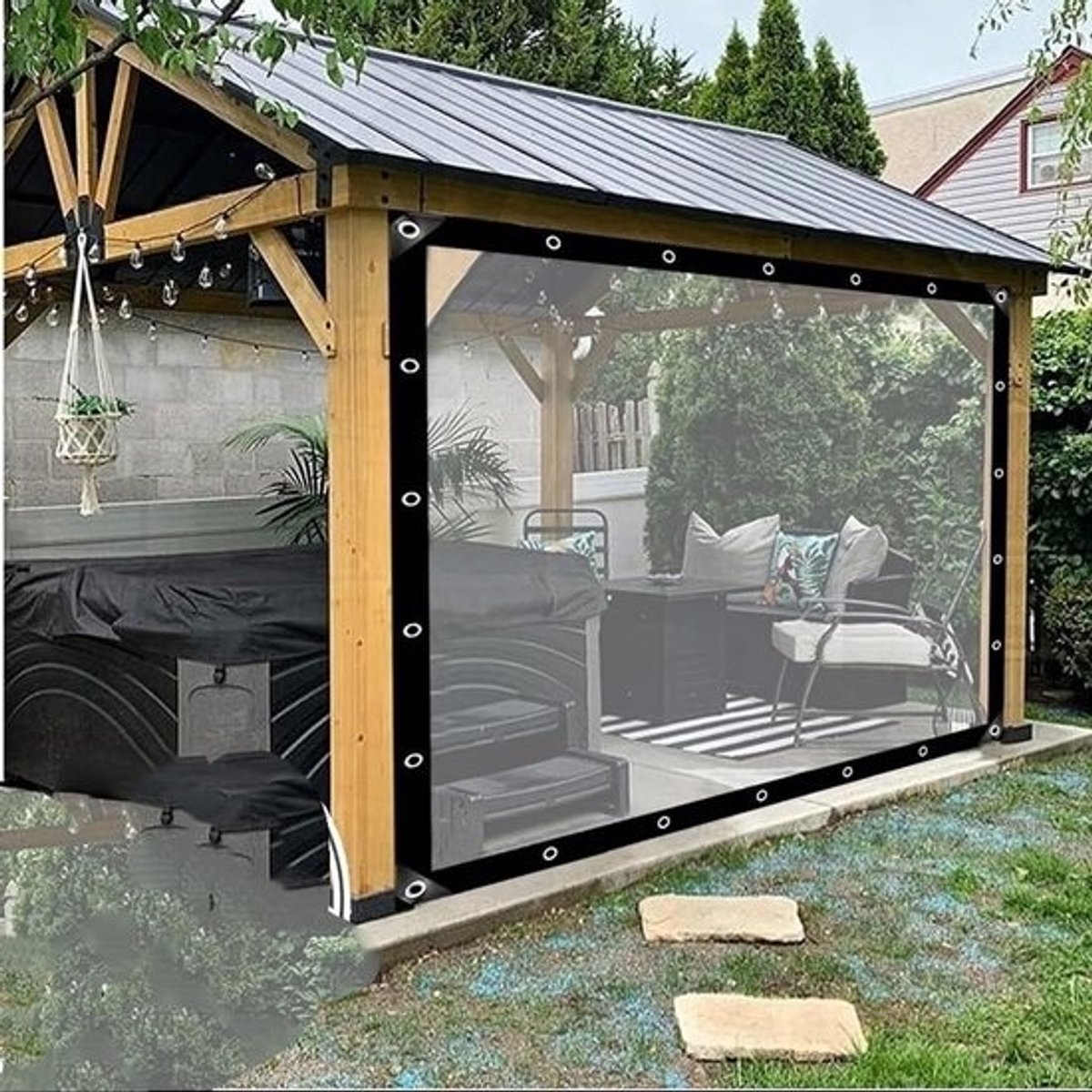 Weerbestendig Vinyl Gordijn voor Tuin, Patio en Veranda - 16x10ft Tarp Paneel