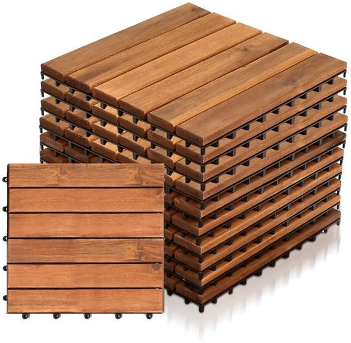 Houten Balkontegels - Terrastegels Hout - Balkon en Tuin - Weerbestendig Acaciahout - 30 x 30 cm - Bruin