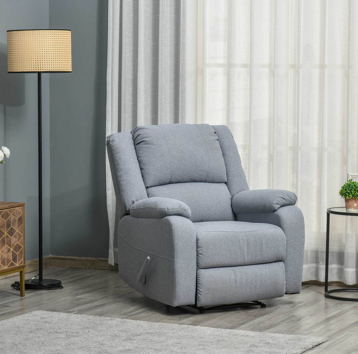 DESMIU Relaxfauteuil 87 Cm X 96 Cm X 98 Cm Handmatig Verstelbaar Met Voetensteun En Armleuningen Voor Woonkamer Van Polyester Grijs