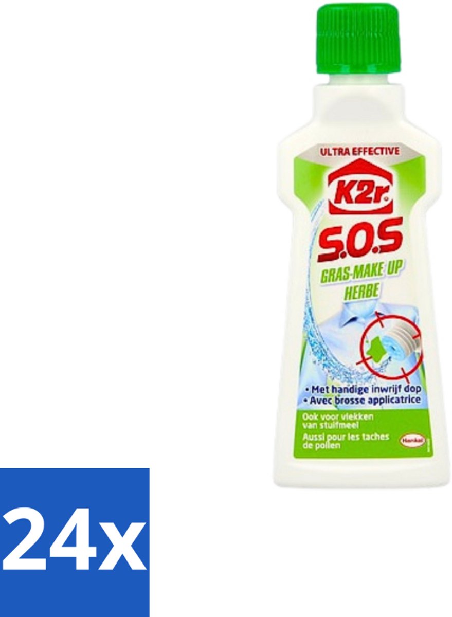 24 x K2R - SOS Vlekverwijderaar - Gras & Make-up - 50ml - Vlekkenverwijderaar - Gras Vlekken - Make-up Vlekken - Textiel Reiniging - Kleding Schoonmaken