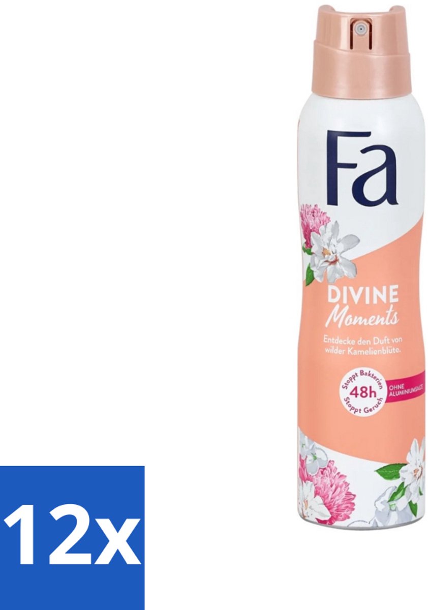 12 x Fa - Divine Moments - Deodorant Spray - Wilde Cameliabloesem - 150 ml - Deodorant - Anti-vlekken Deodorant - Wilde Cameliabloesem - Fa Divine Moments - Verfrissende Geur