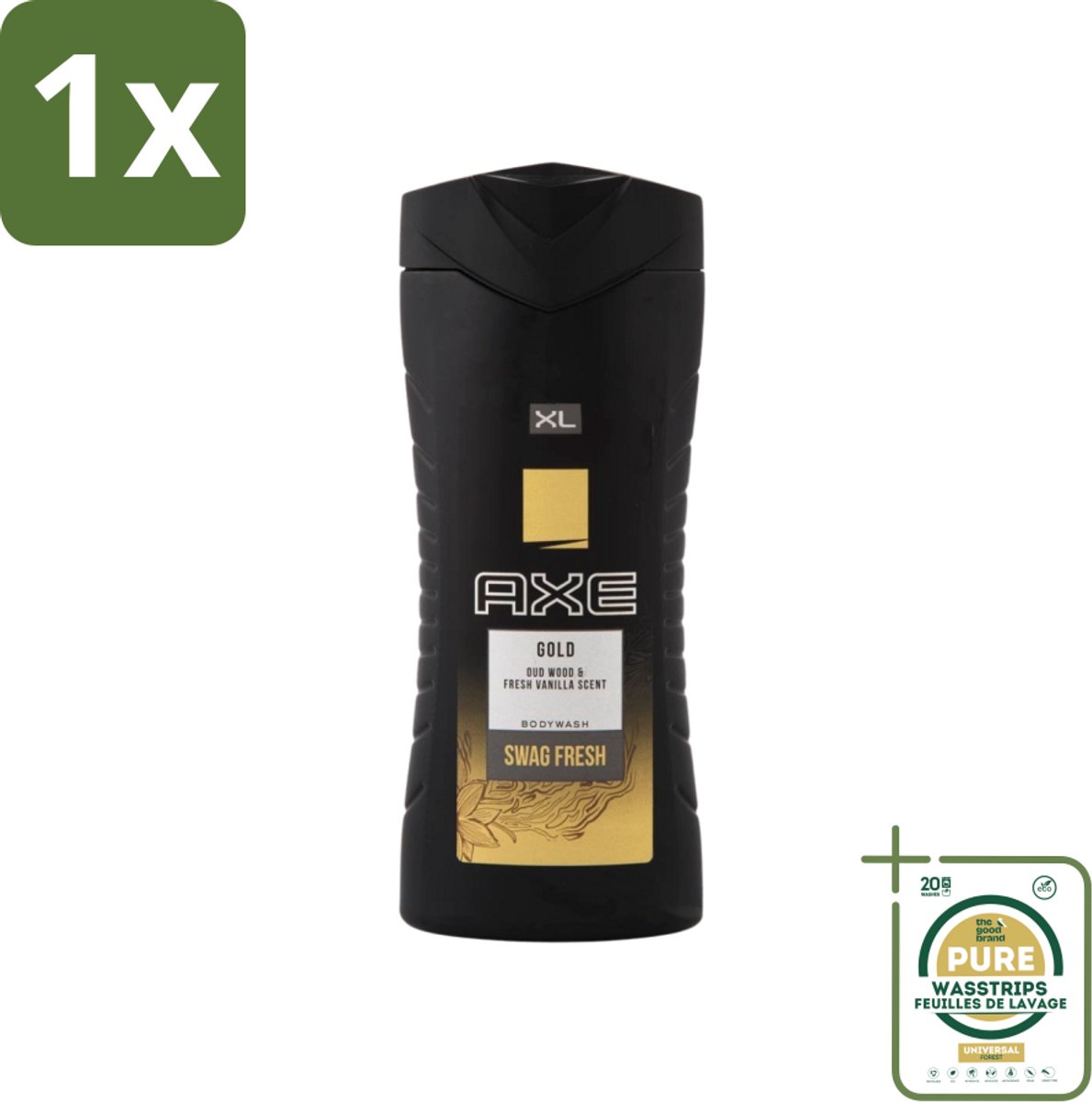 1 x Axe XL - Douchegel - Gold - Oud Wood & Fresh Vanilla - Swag Fresh - 400 ml- Douchegel - Geur - Frisheid - Oud Hout - Verse Vanille