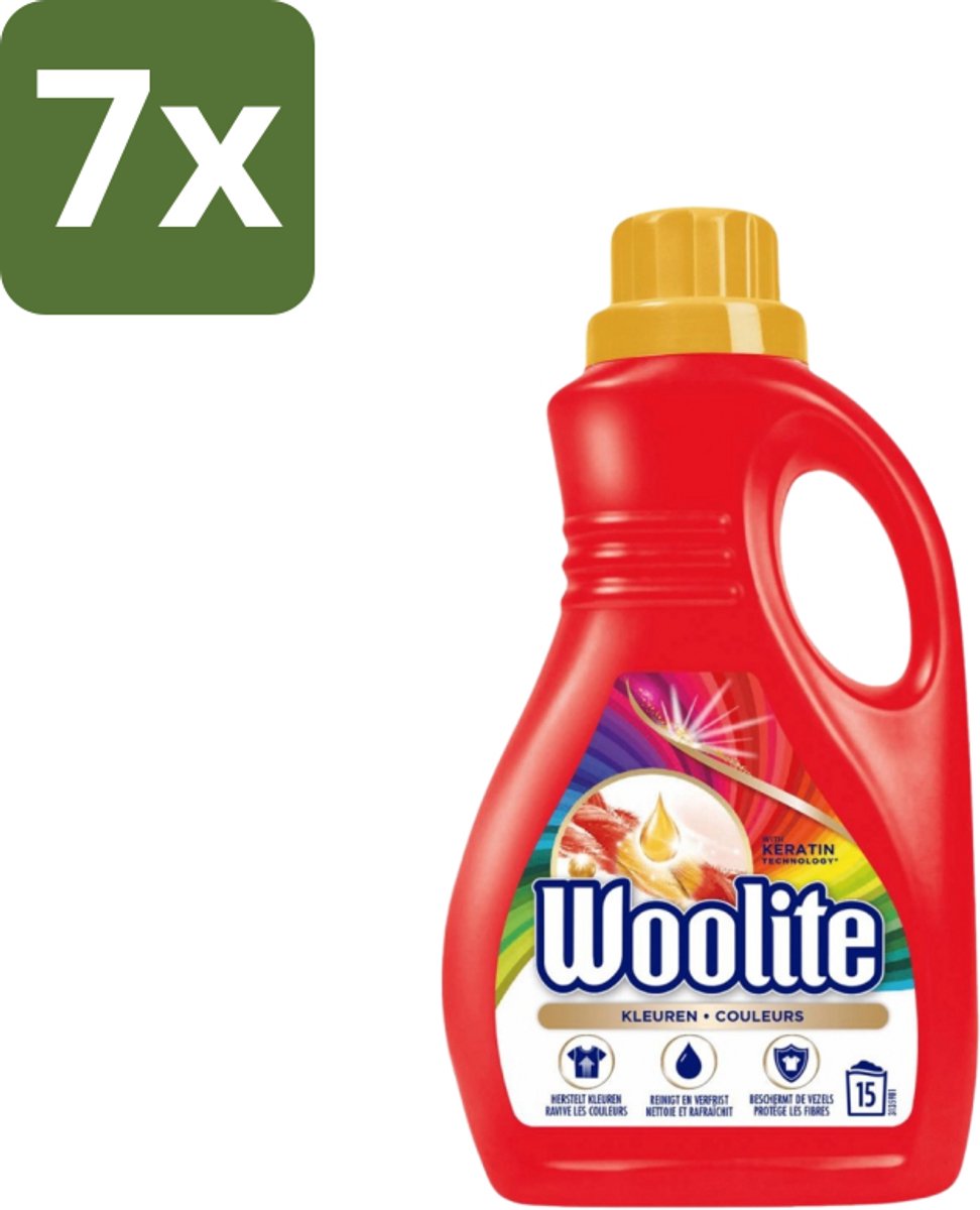 7 x Woolite Color - Vloeibaar Wasmiddel - Met Keratine - Gekleurde Was - 15 Wasbeurten - 0,9L - Gekleurde Was - Keratine Wasmiddel - Kleurbehoud - Wasmiddel Voor Gekleurde Stoffen - Wasmiddel Met Keratine