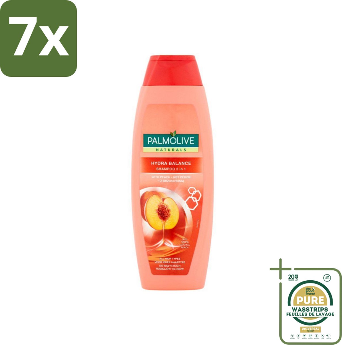 7 x Palmolive - Naturals - 2in1 Shampoo - Perzik - Hydra Balance - 350 ml - Grootverpakking - 2 In 1 Shampoo - Haar Reinigen - Haar Hydrateren - Perzik Extract - Haar Verzorgen