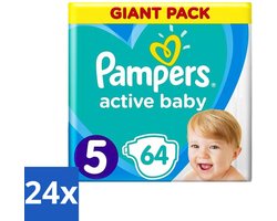 24 x Pampers - Active Baby - Luiers - Maat 5 (11-16 kg) - Zachte Pasvorm - 64 Luiers - Pampers Active Baby - Luiers Maat 5 - Babyluiers - Zachte Pasvorm - Luchtdoorlatende Luiers