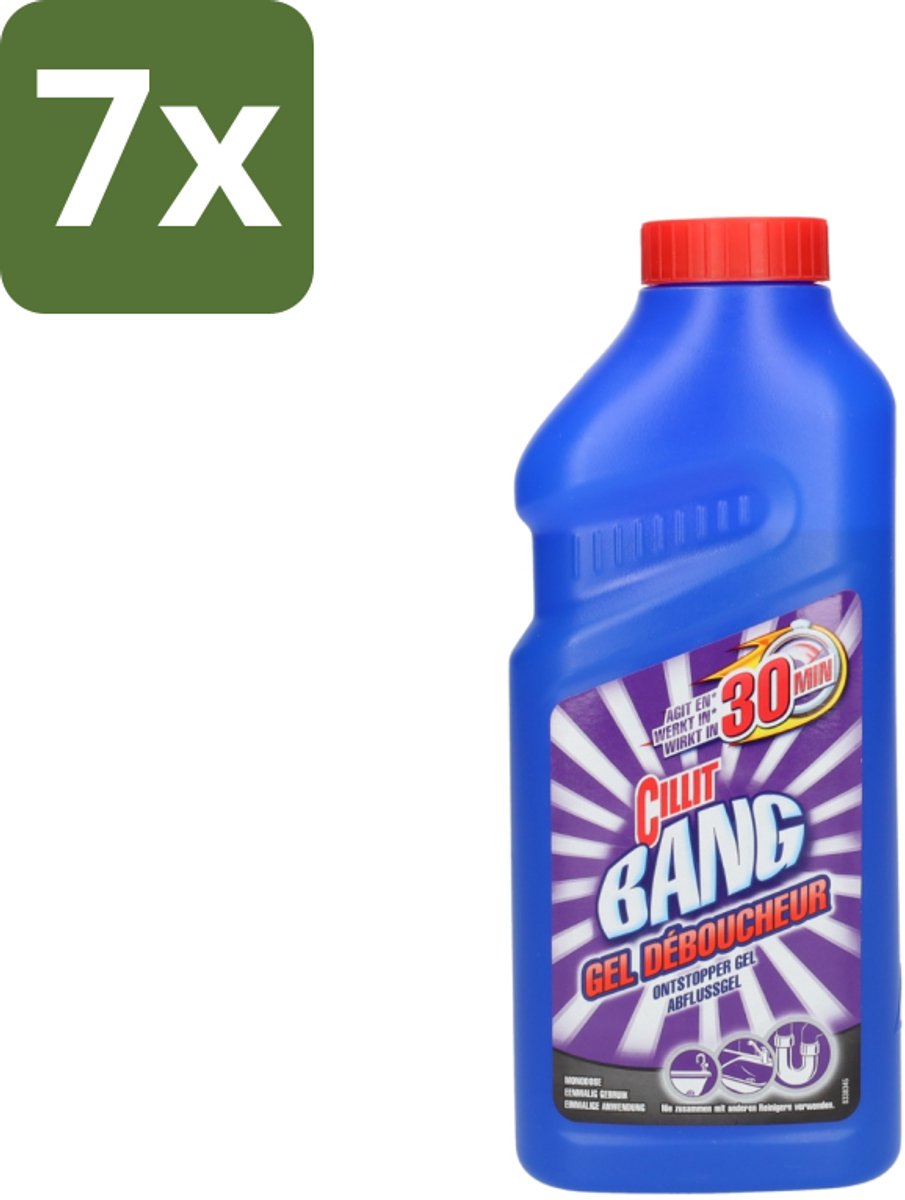 7 x Cillit Bang - Gel Ontstopper - Voor Keuken, Badkamer en Toilet - Werkt in 30 Minuten - Ontstopper - Afvoer - Verstopping - Keuken - Badkamer