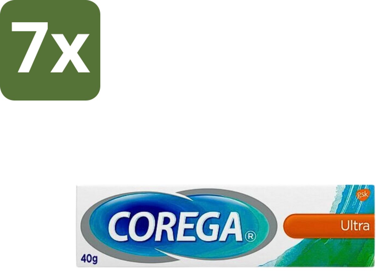 7 x Corega Ultra Kleefcrème - Krachtig Houvast & Bescherming - Met Verfrissende Mintsmaak - 40g - Gebitprothese Kleefcrème - Houvast Gebitsprothese - Prothese Fixatie - Prothese Crème - Mintsmaak Prothese