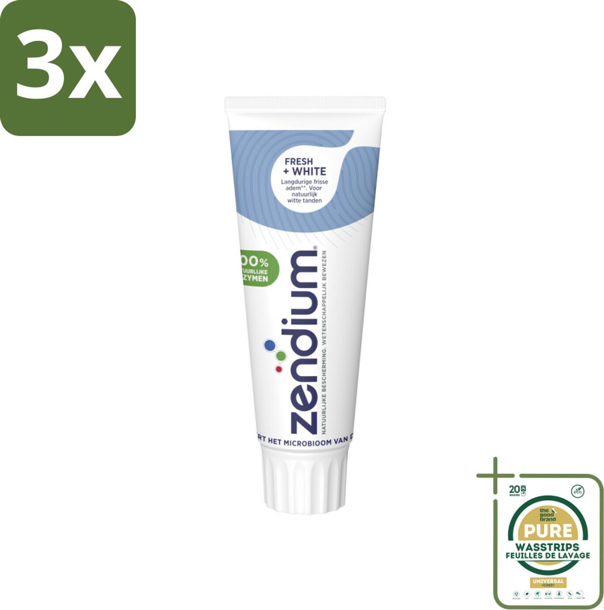 3 x Zendium - Tandpasta - Fresh+ White - 75 ml - Grootverpakking - Zendium Tandpasta - Fresh+ White - Tandpasta Witte Tanden - Tandpasta Met Fluoride - Tandpasta Voor Volwassenen