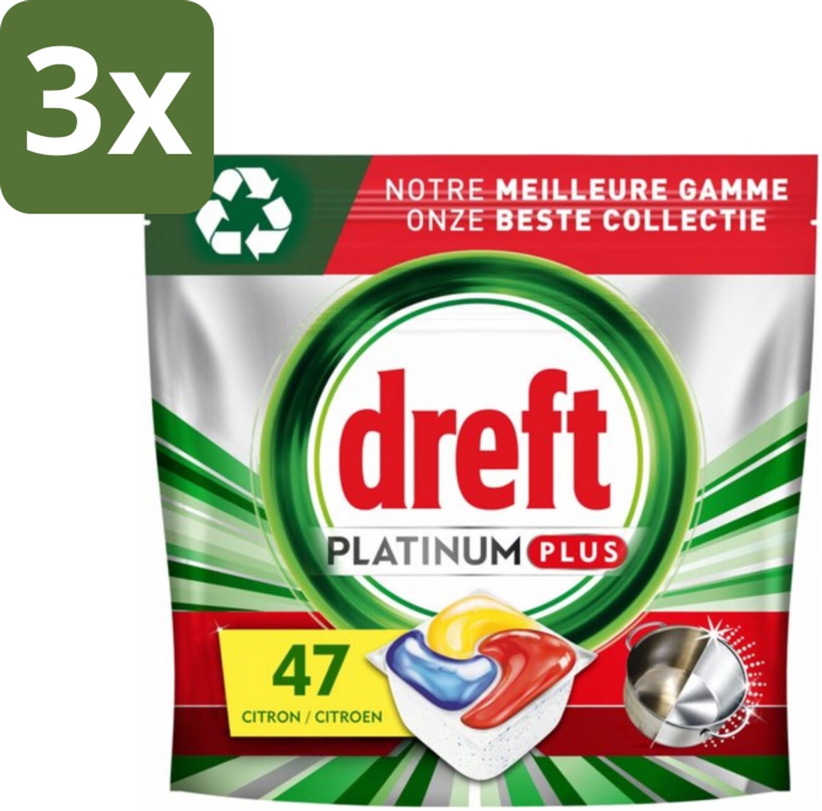 3 x Dreft Platinum Plus - All In One - Vaatwascapsules - Anti-Matt Technologie - Citroen - 47 Afwasbeurten - Vaatwasmiddel - Vaatwascapsule - Vaatwasmiddel Capsule - Vaatwasmiddel 71 Wasbeurten - Vaatwasmiddel Voor Glaswerk