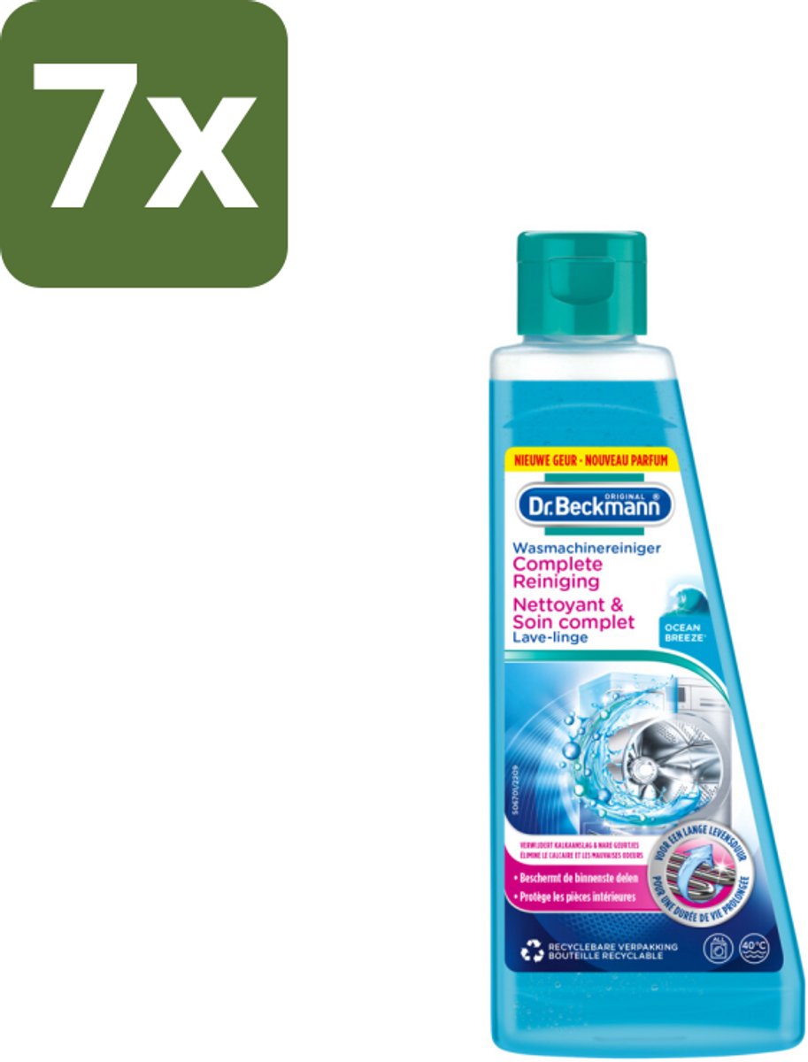 7 x Dr.Beckmann - Wasmachinereiniger - Ocean Breeze - Anti-Kalk - 250 ml - Wasmachine Reinigen - Kalk Verwijderen - Wasmachine Reinigingsmiddel - Anti-kalk - Wasmachine Geur